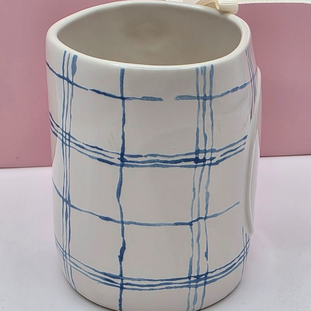 Rae Dunn Spring KEEP LIFE SIMPLE Mug Blue Plaid Stripes NEW Easter - Picture 3 of 3